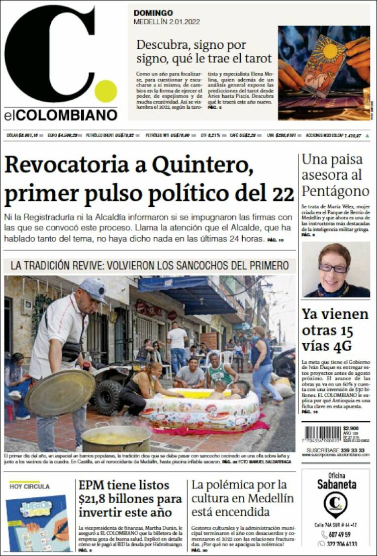Portada de El Colombiano (Colombia)