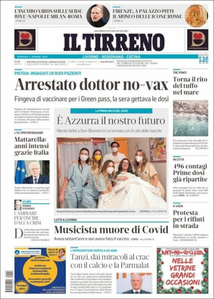 Portada de Il Tirreno (Italia)