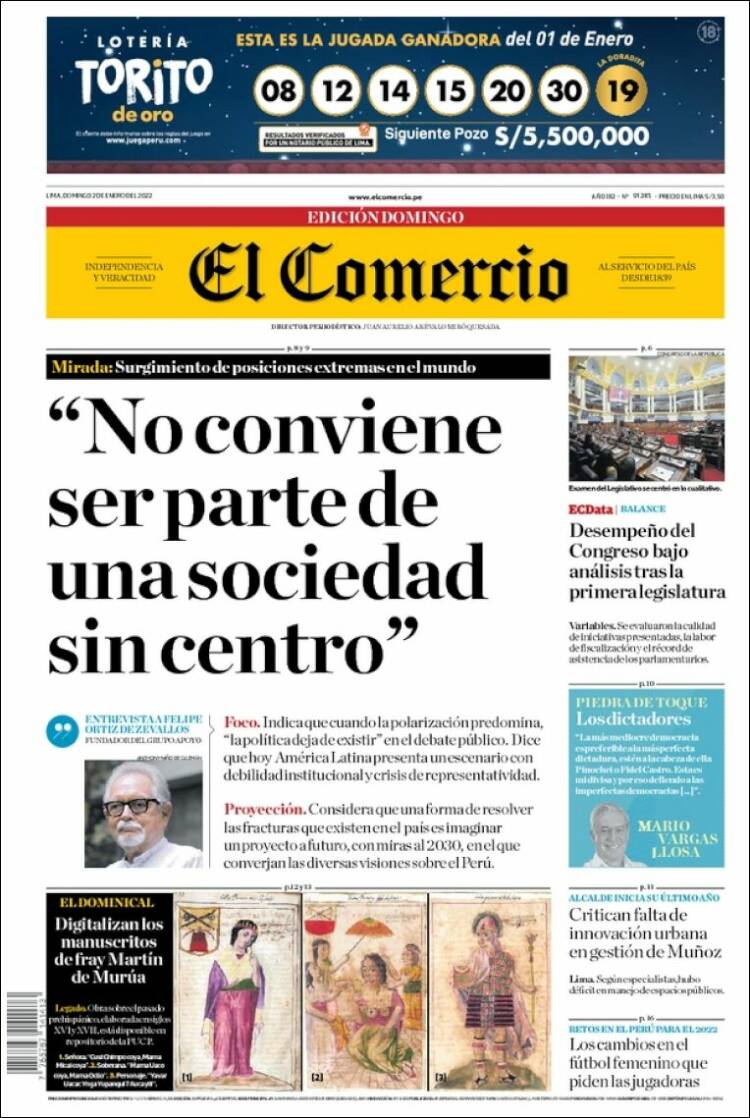 Portada de El Comercio (Peru)