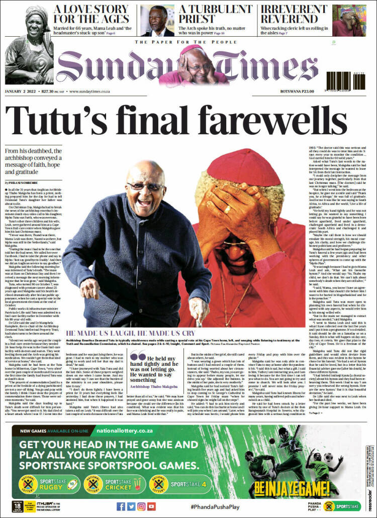 Portada de The Times (South Africa)