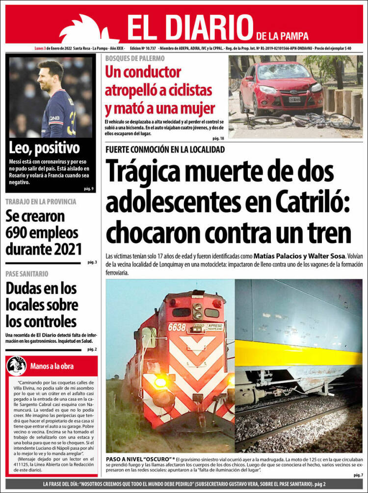 Portada de Diario de La Pampa (Argentina)