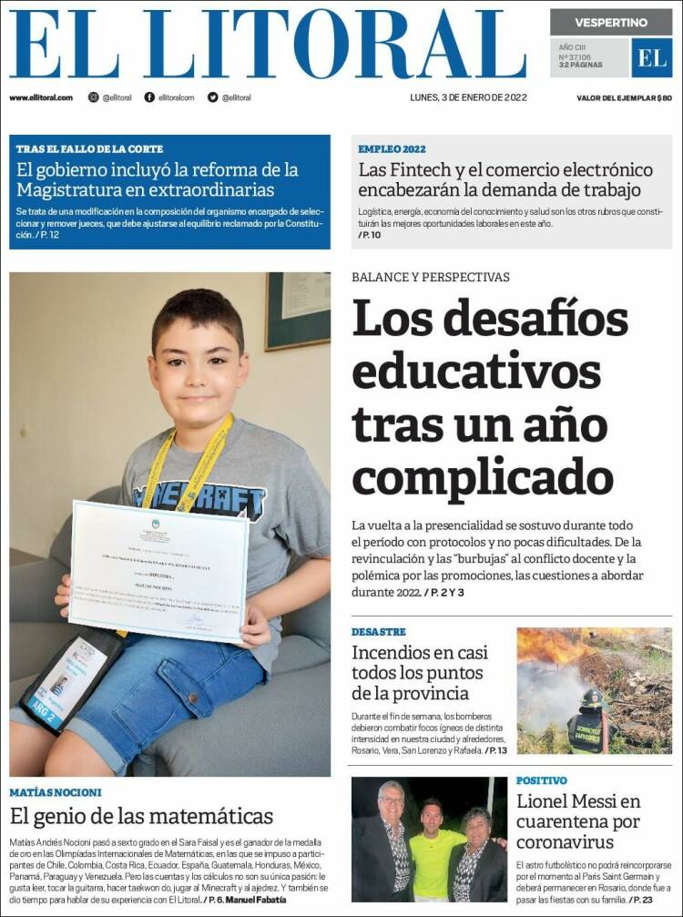 Portada de Diario El Litoral (Argentina)