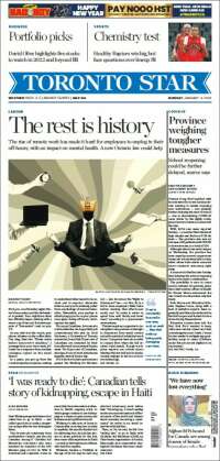 Portada de The Toronto Star (Canada)