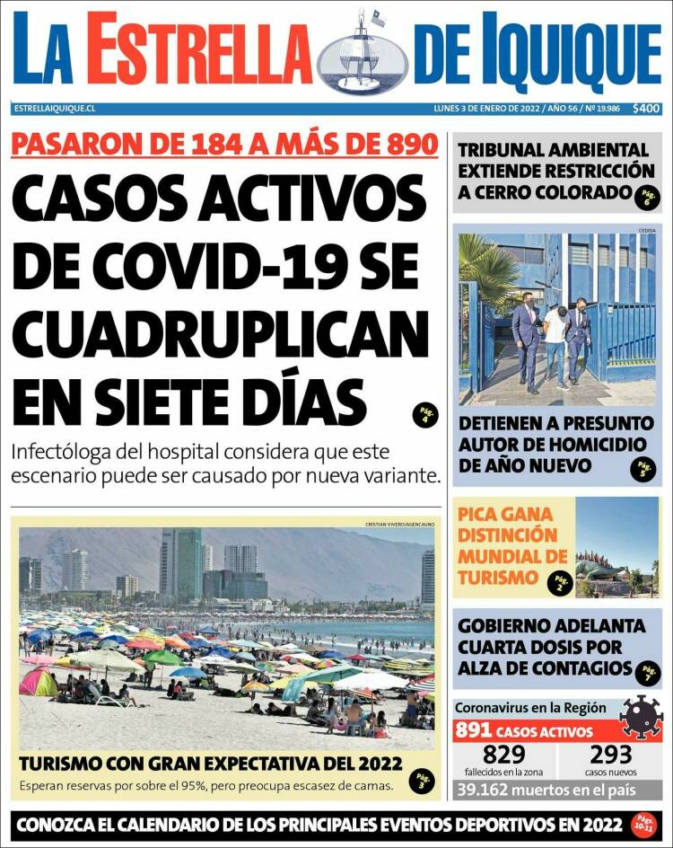 Portada de La Estrella de Iquique (Chile)