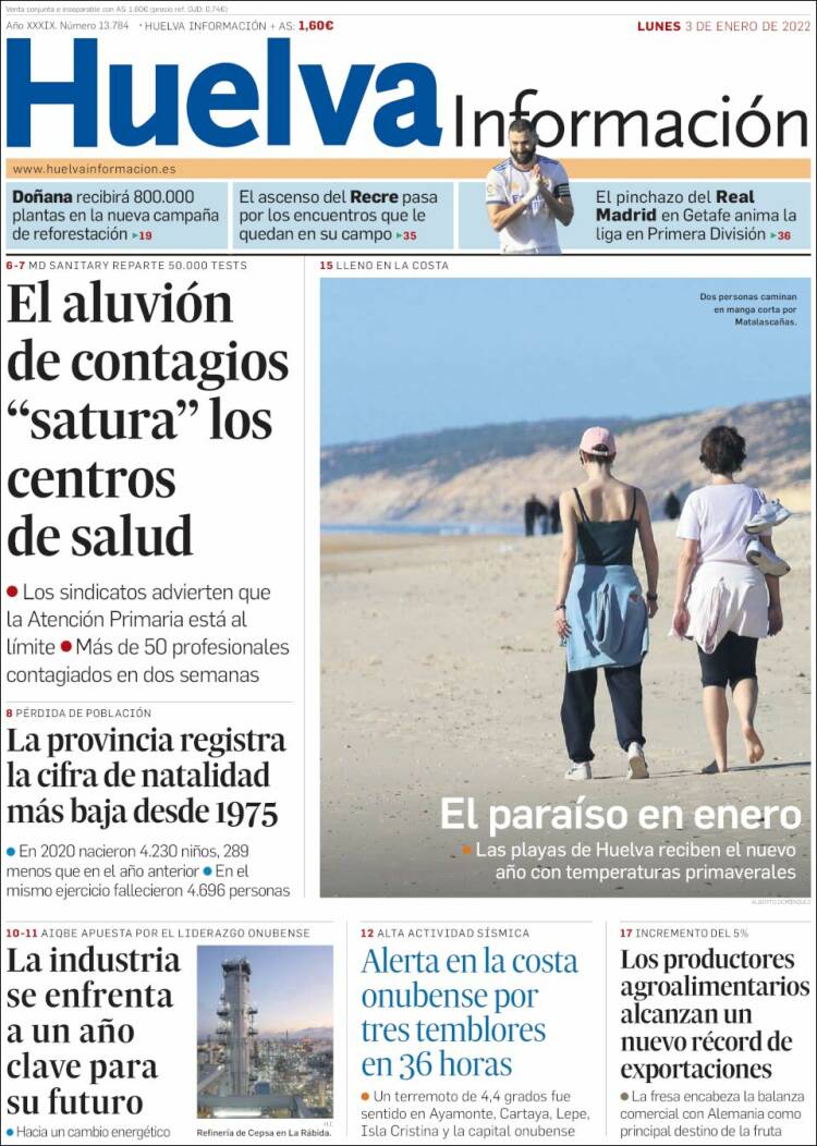 Portada de Huelva Información (España)