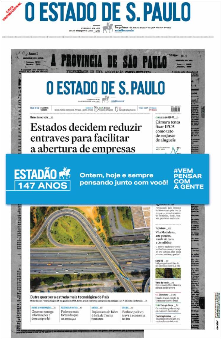 Portada de O Estado de São Paulo (Brasil)