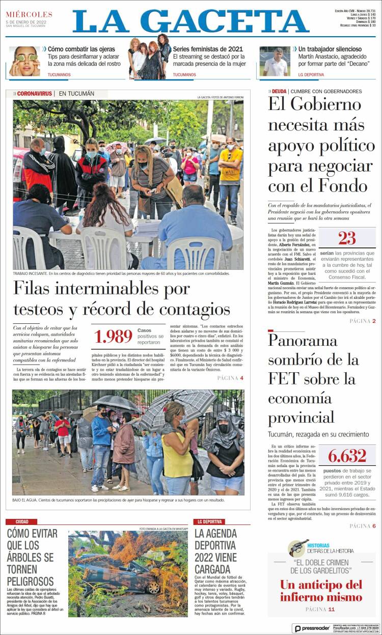 Portada de La Gaceta (Argentina)