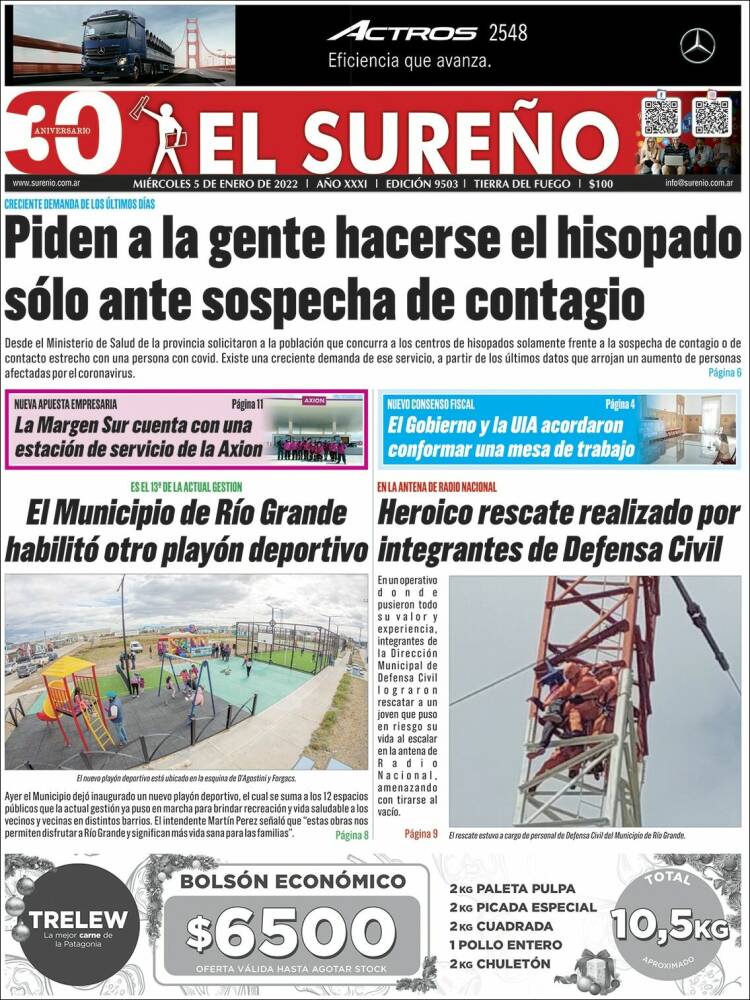 Portada de Diario El Sureño (Argentina)