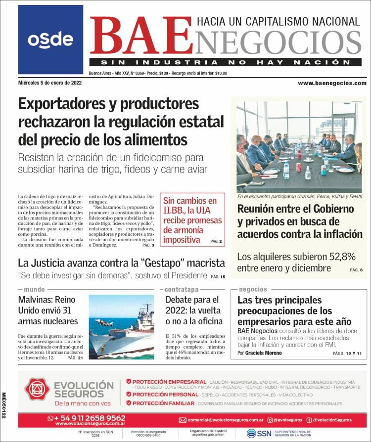 Portada de Buenos Aires Económico (Argentina)