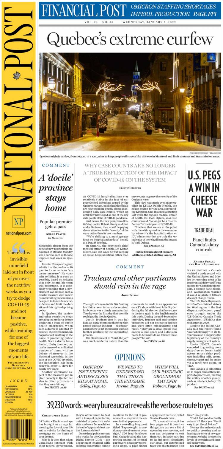 Portada de The National Post (Canad&aacute;)