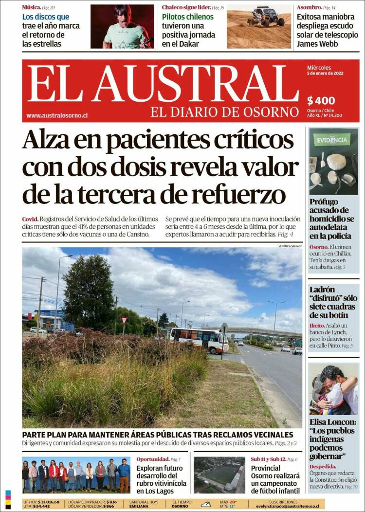 Portada de El Austral de Osorno (Chile)