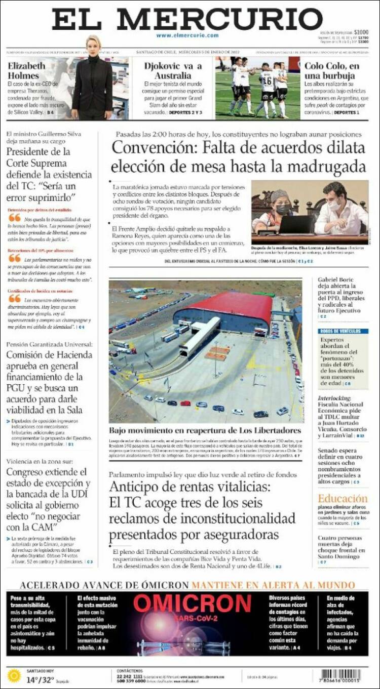 Portada de El Mercurio (Chile)