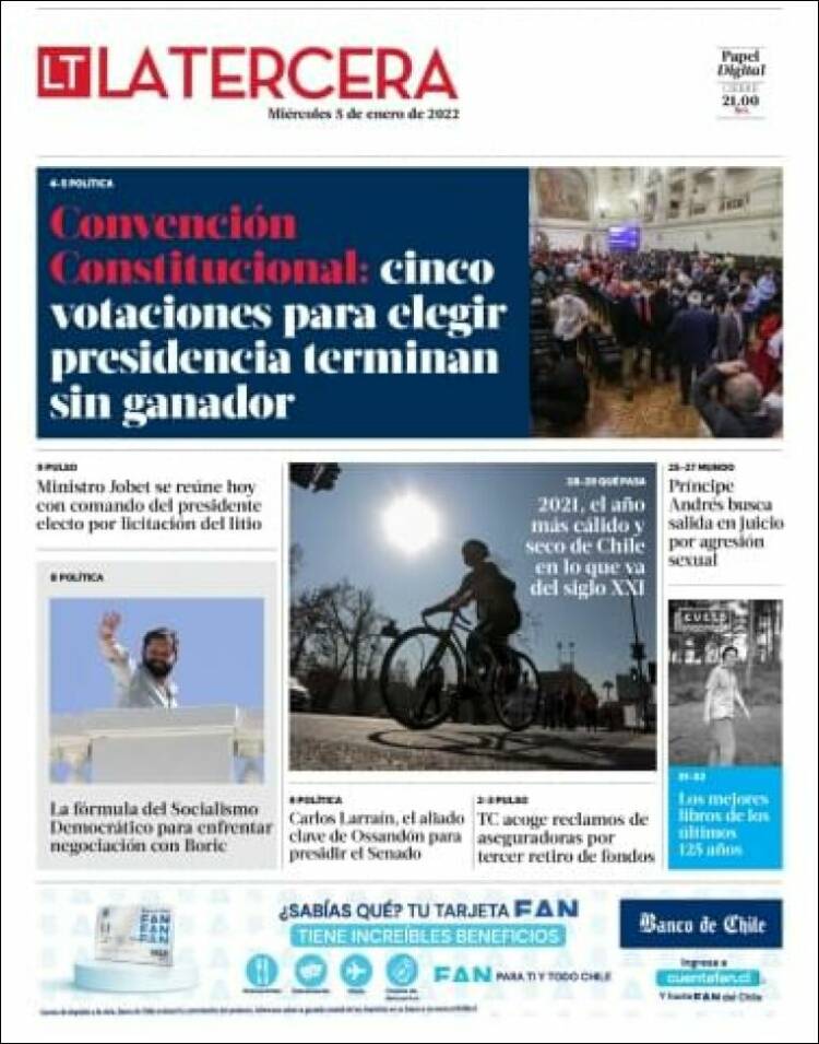 Portada de La Tercera (Chile)