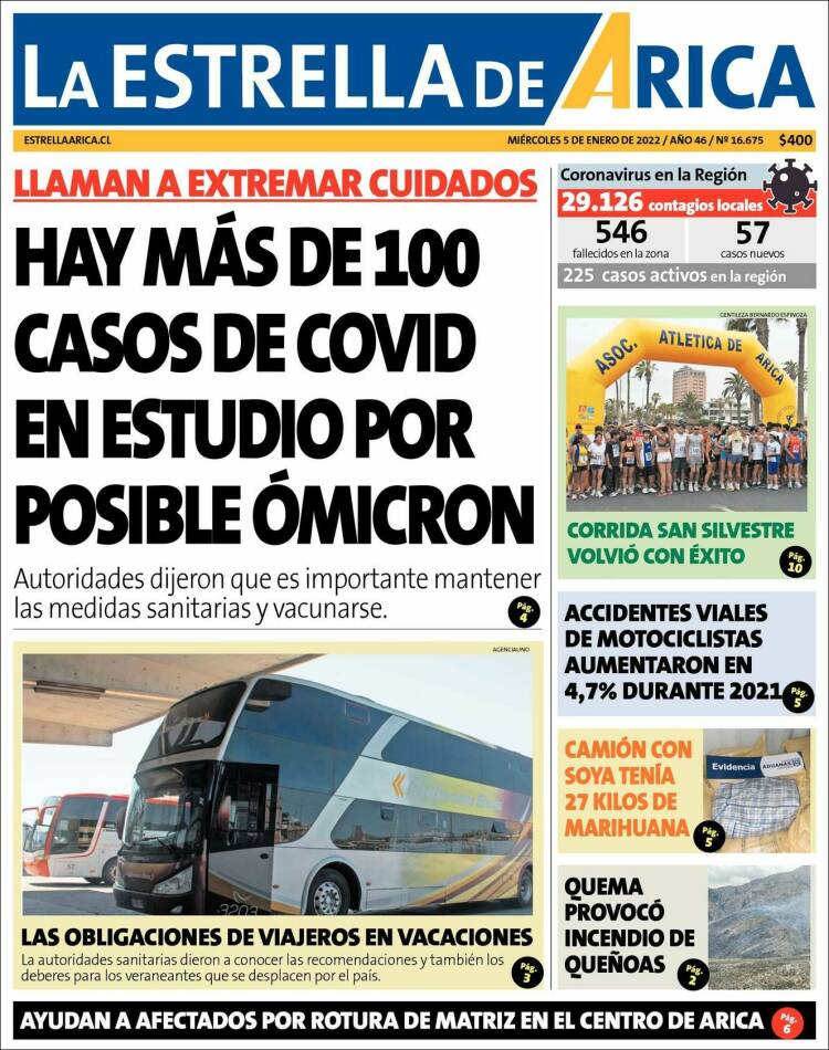 Portada de La Estrella de Arica (Chile)