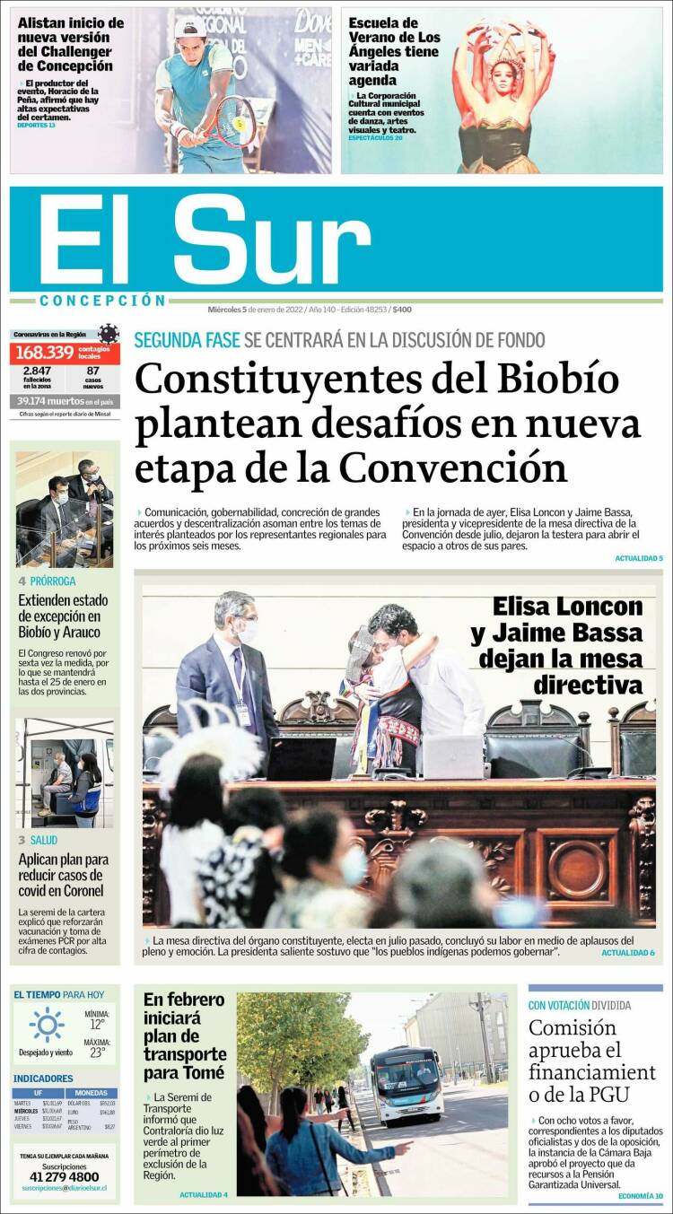 Portada de El Sur (Chile)