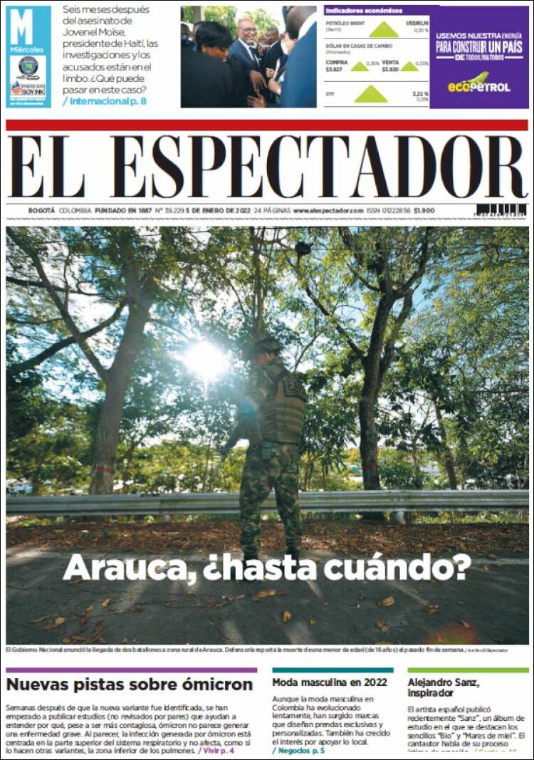 Portada de El Espectador (Colombia)
