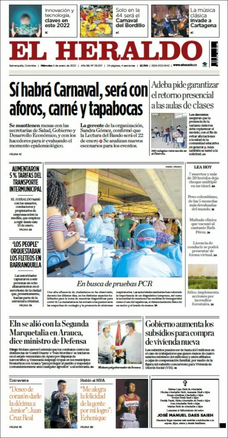 Portada de El Heraldo (Colombia)