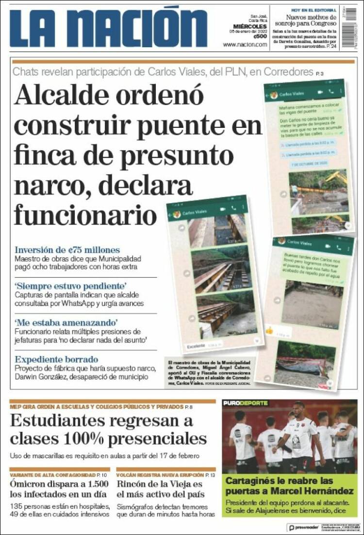 Portada de La Nación - Costa Rica (Costa Rica)