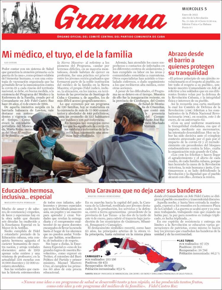 Portada de Granma (Cuba)