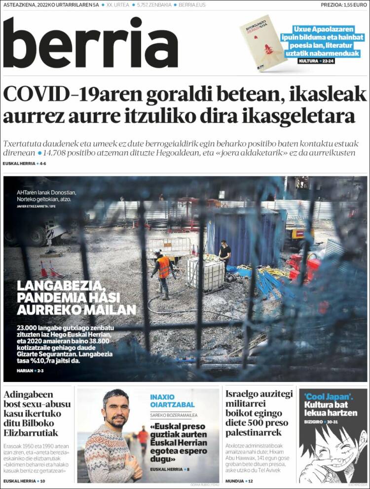 Portada de Berria (Espa&ntilde;a)