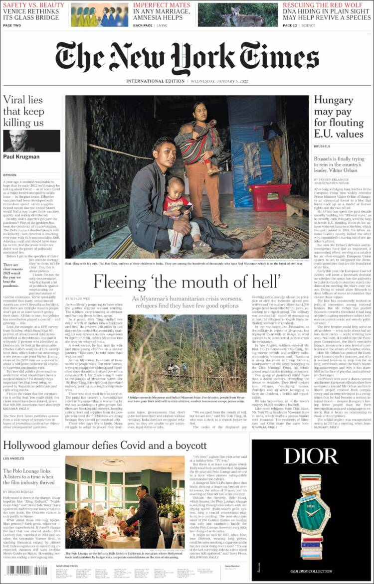 Portada de International New York Times (Europa)