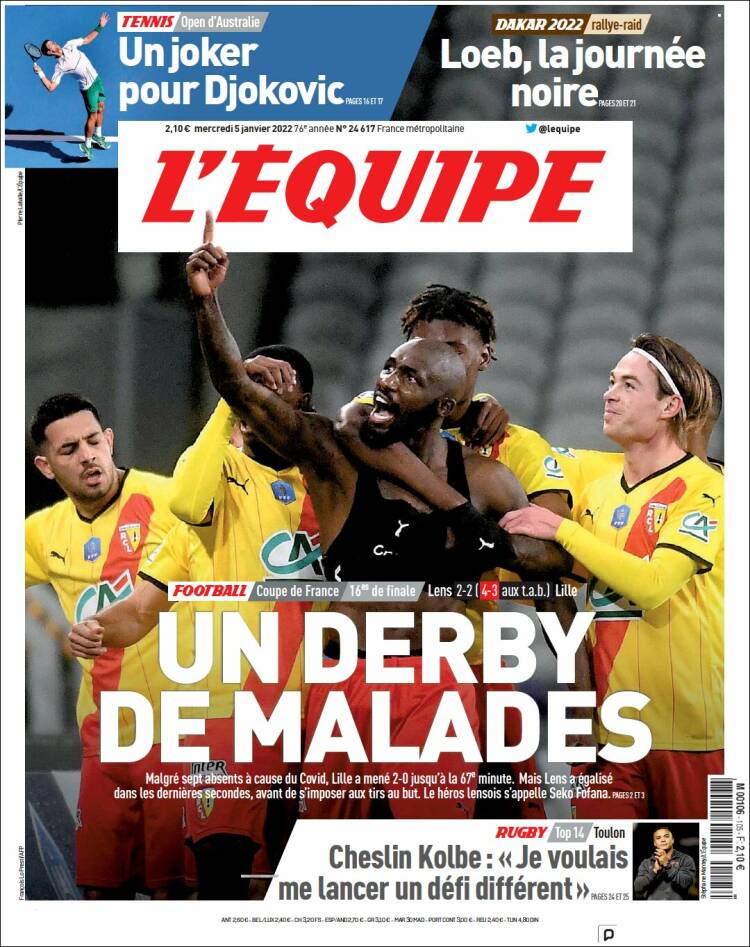 Portada de L'Equipe (Francia)
