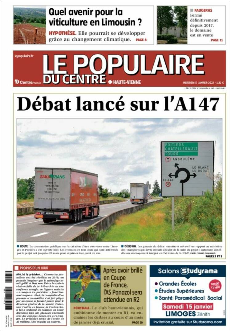 Portada de Le Populaire du Centre (Francia)