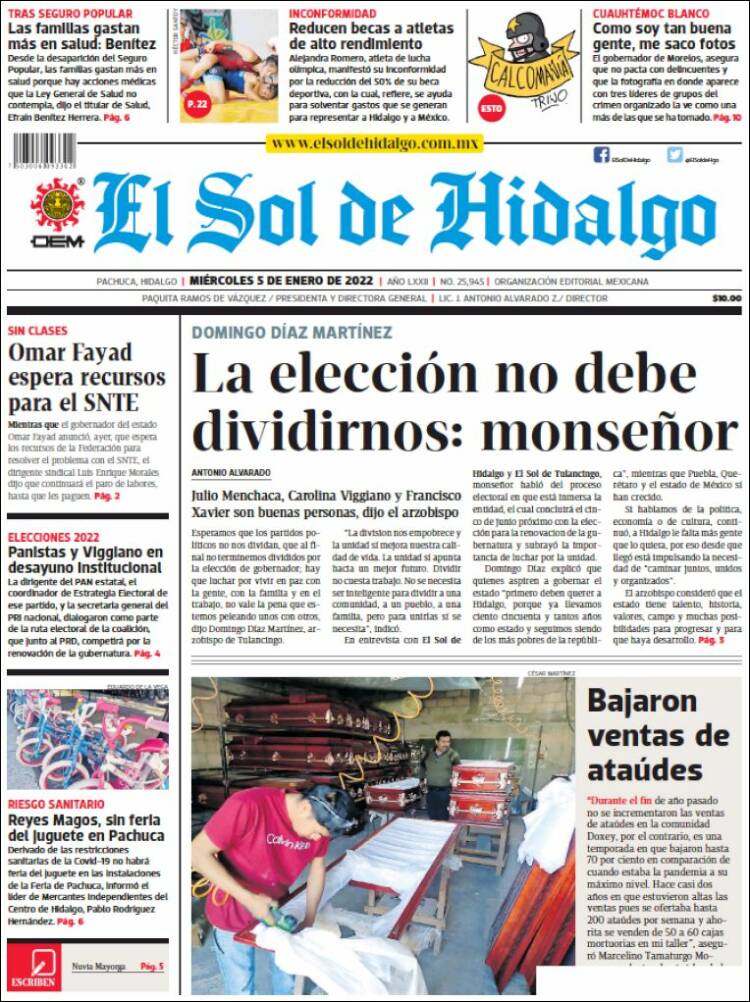 Portada de El Sol de Hidalgo (M&eacute;xico)