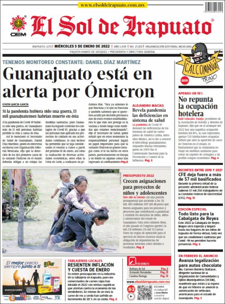 Portada de El Sol de Irapuato (M&eacute;xico)