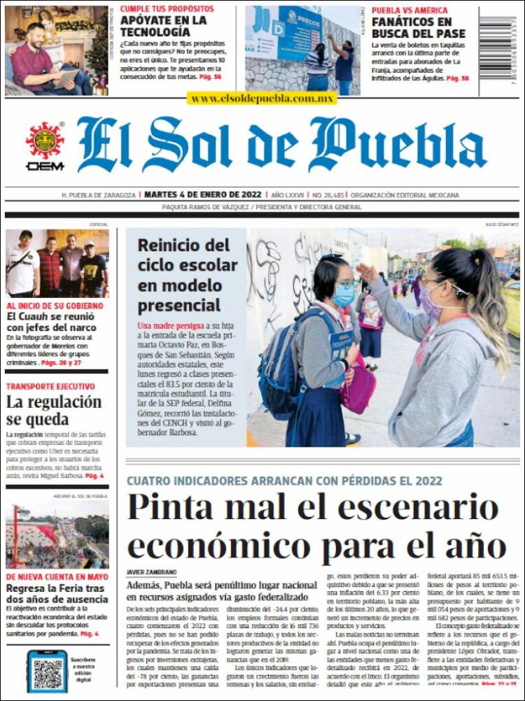 Portada de El Sol de Puebla (M&eacute;xico)