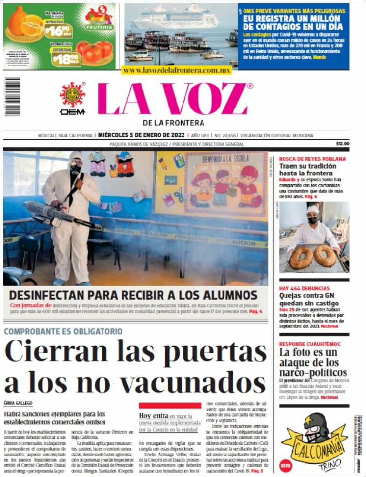 Portada de La Voz de la Frontera (M&eacute;xico)