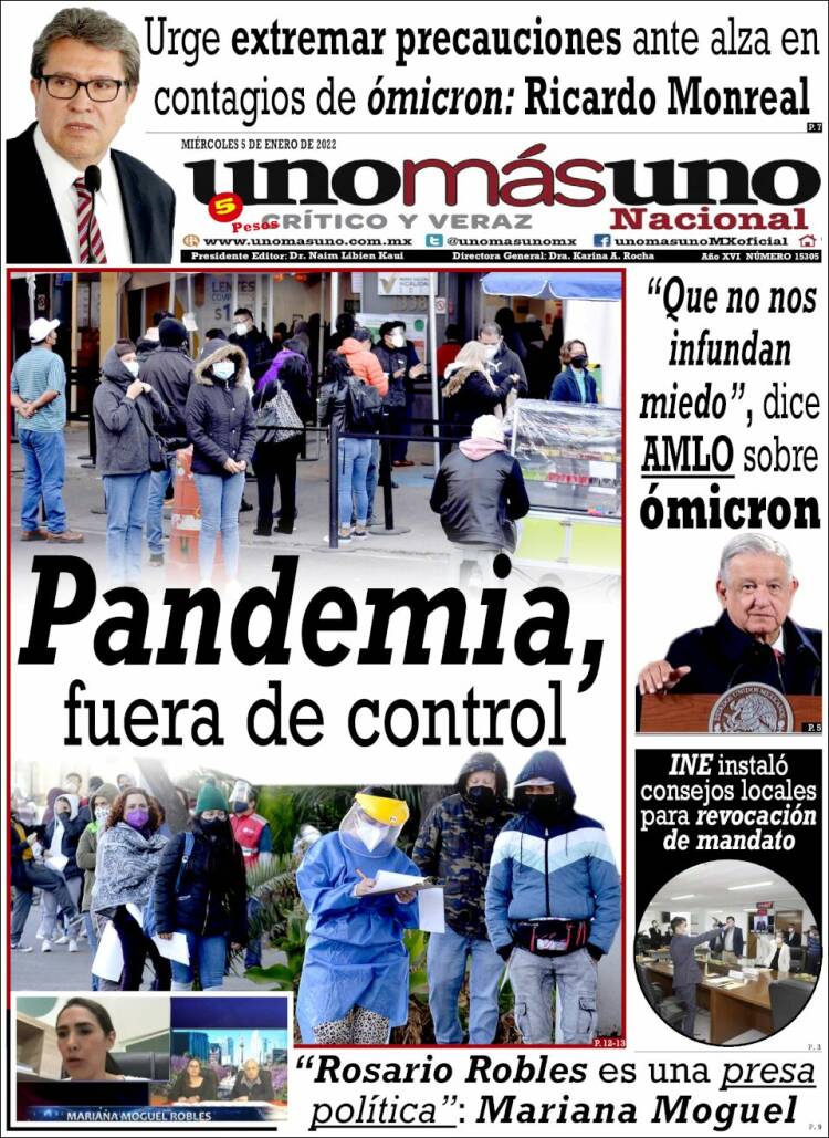 Portada de unomásuno (M&eacute;xico)