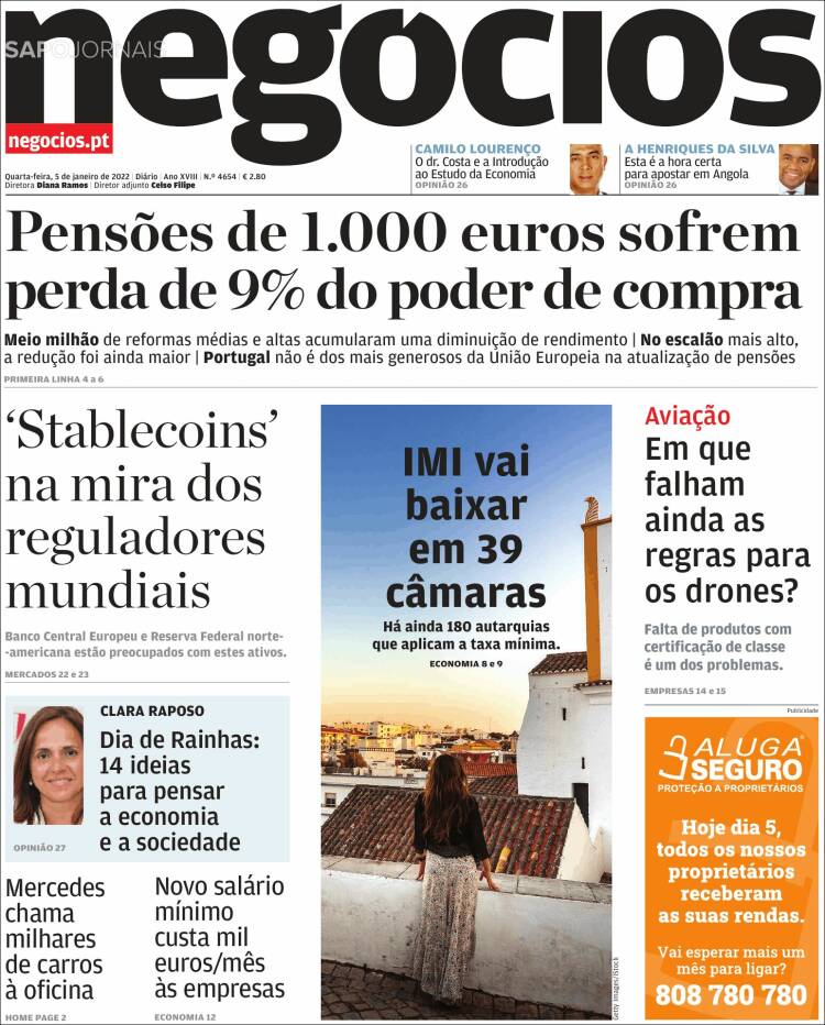 Portada de Jornal de Negócios (Portugal)