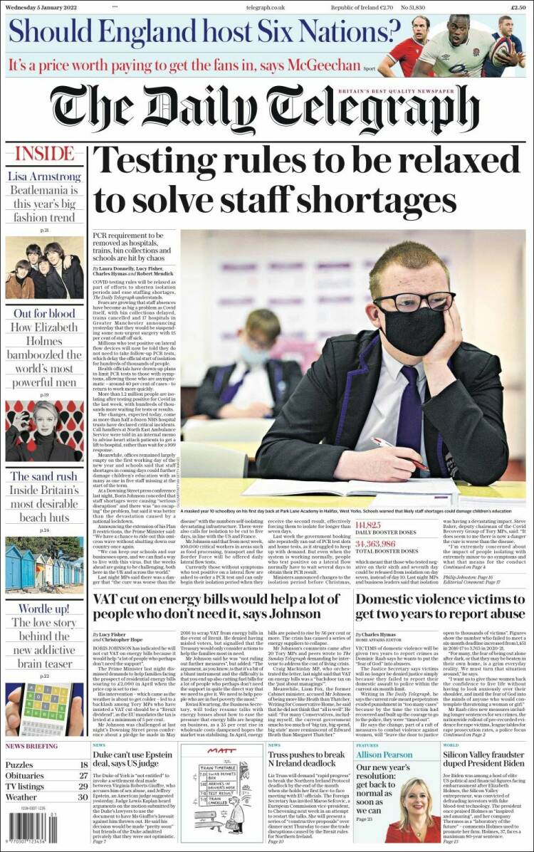 Portada de Daily Telegraph (Reino Unido)