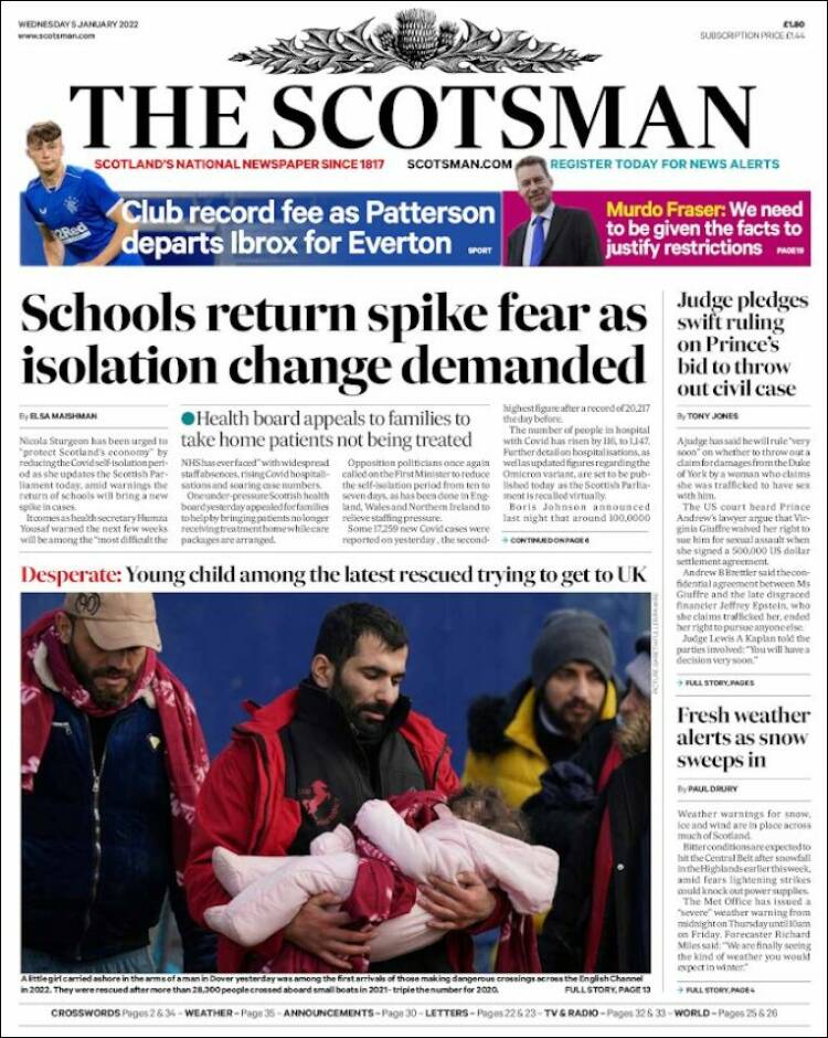 Portada de The Scotsman (Reino Unido)