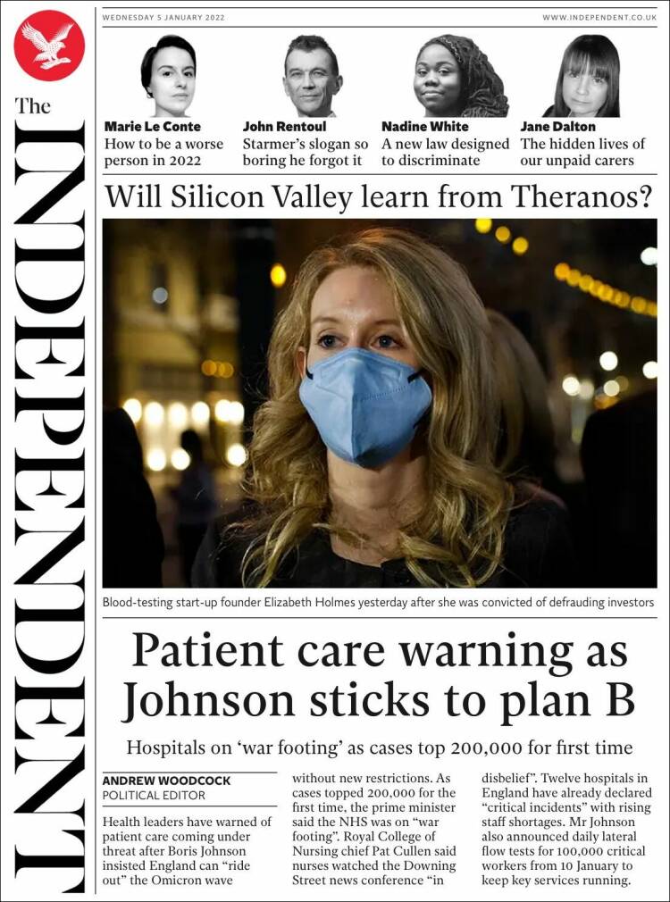 Portada de The Independent (Reino Unido)