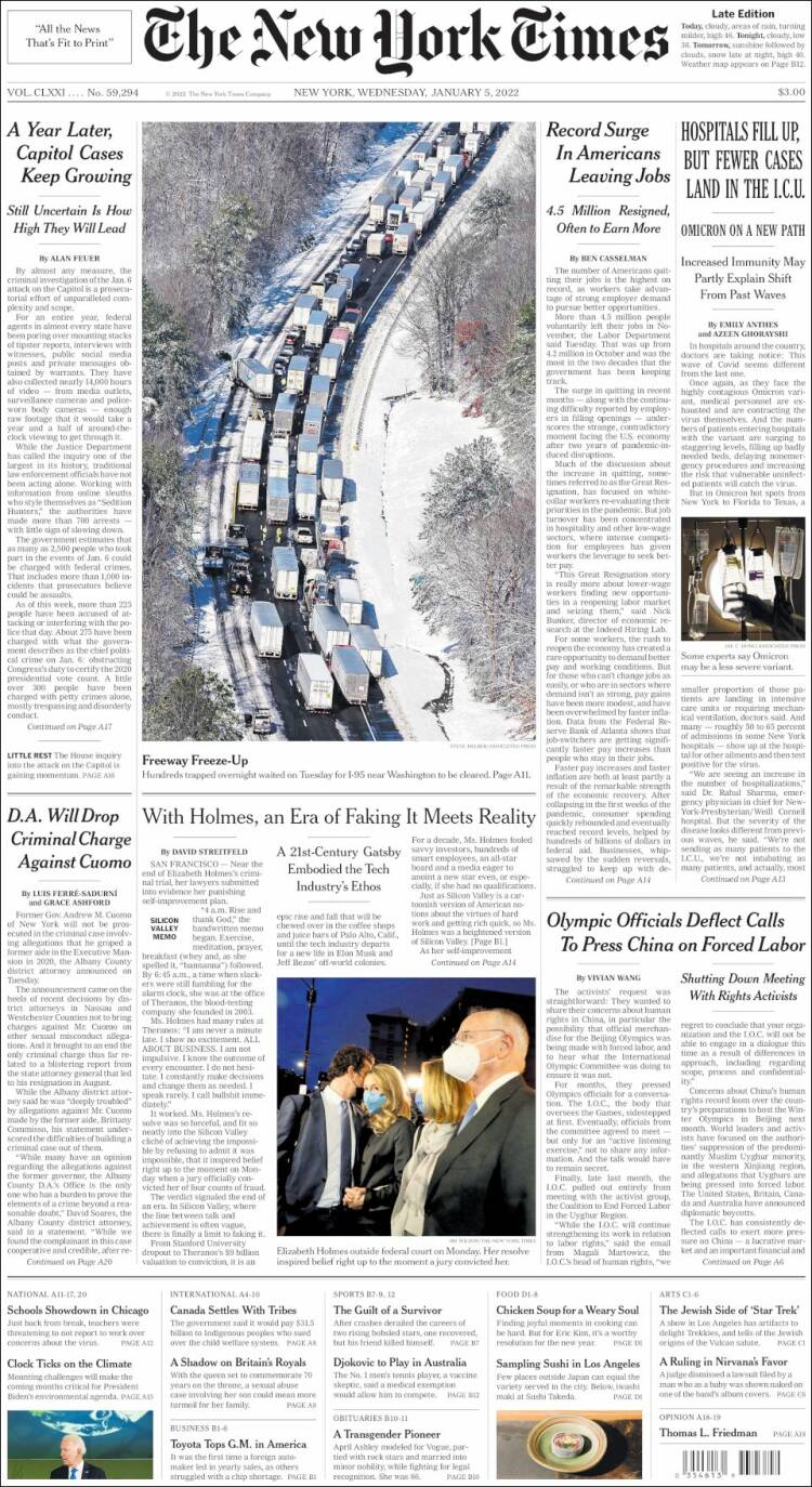Portada de New York Times (USA)
