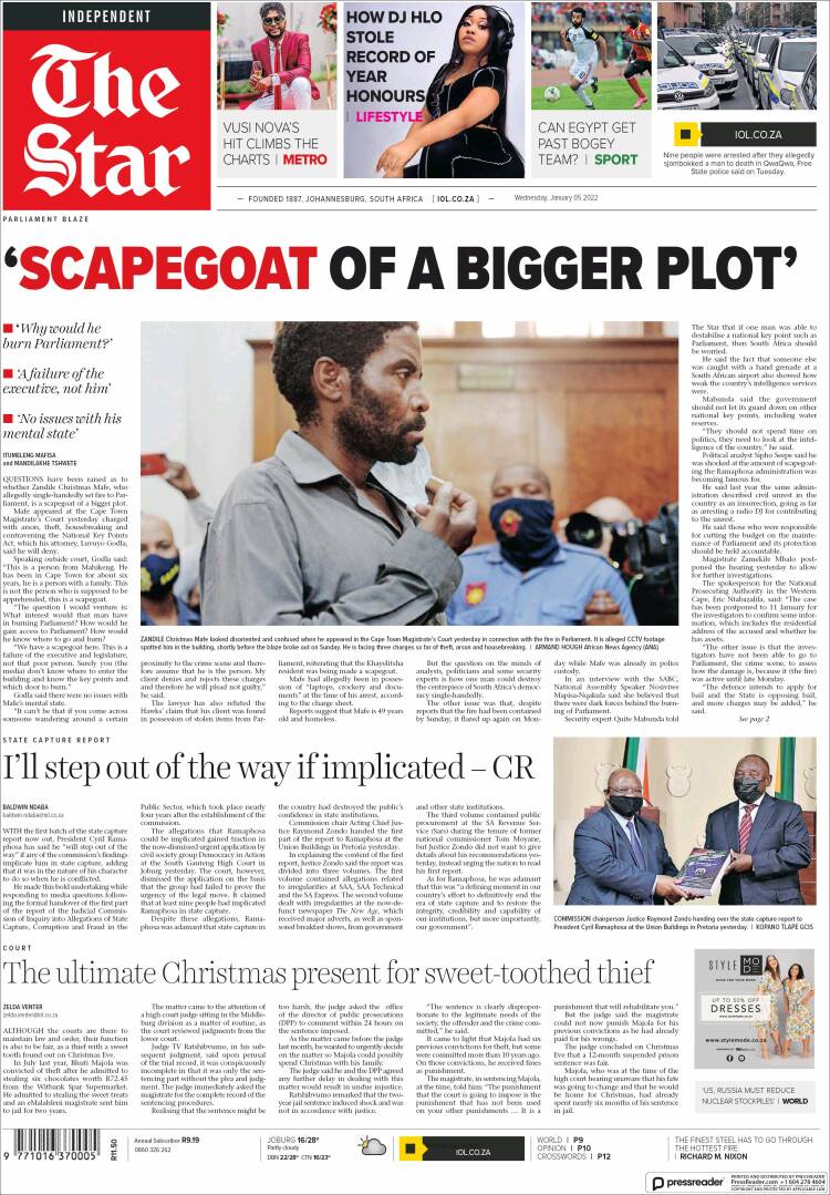 Portada de The Star (Sud&aacute;frica)