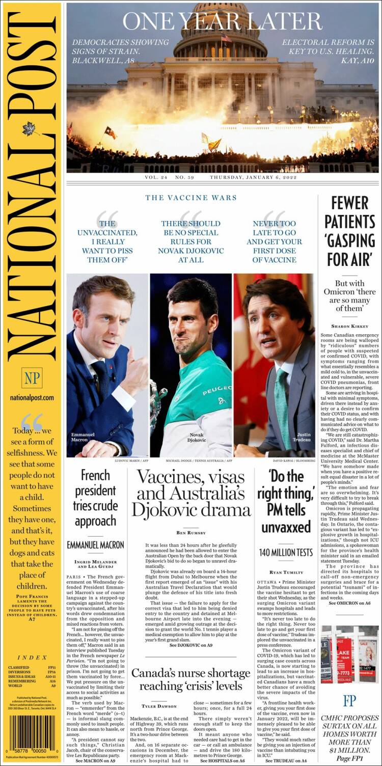 Portada de The National Post (Canadá)