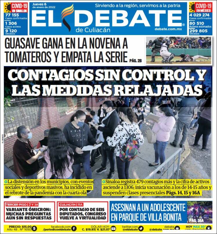 Portada de El Debate de Culiacán (México)