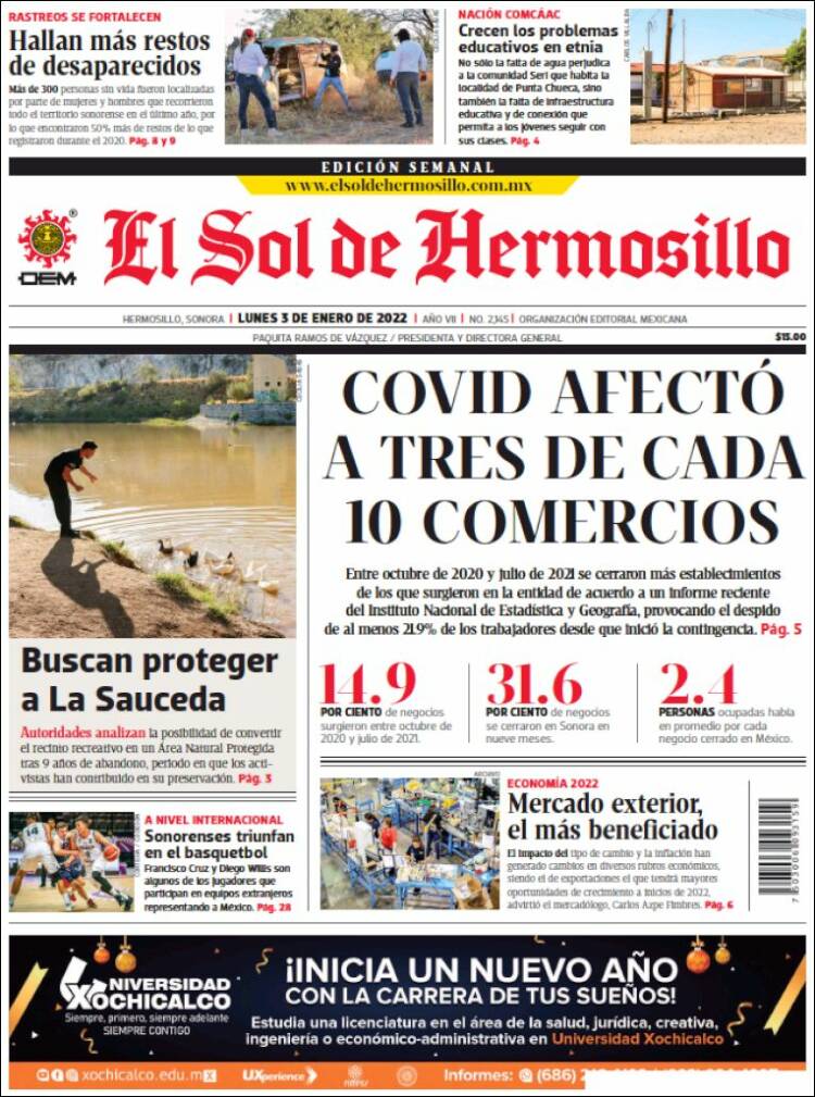 Portada de El Sol de Hermosillo (México)