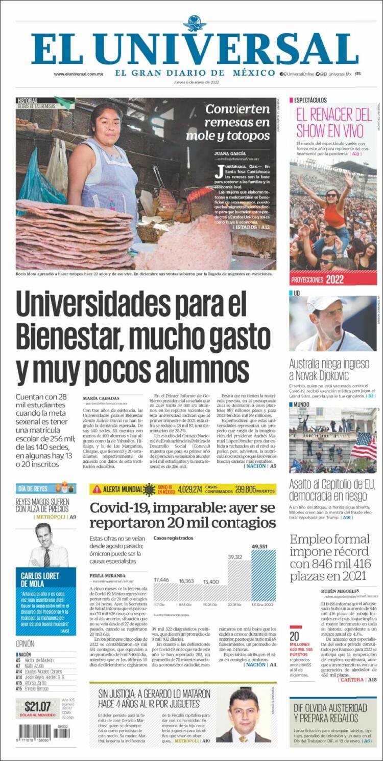 Portada de El Universal (México)