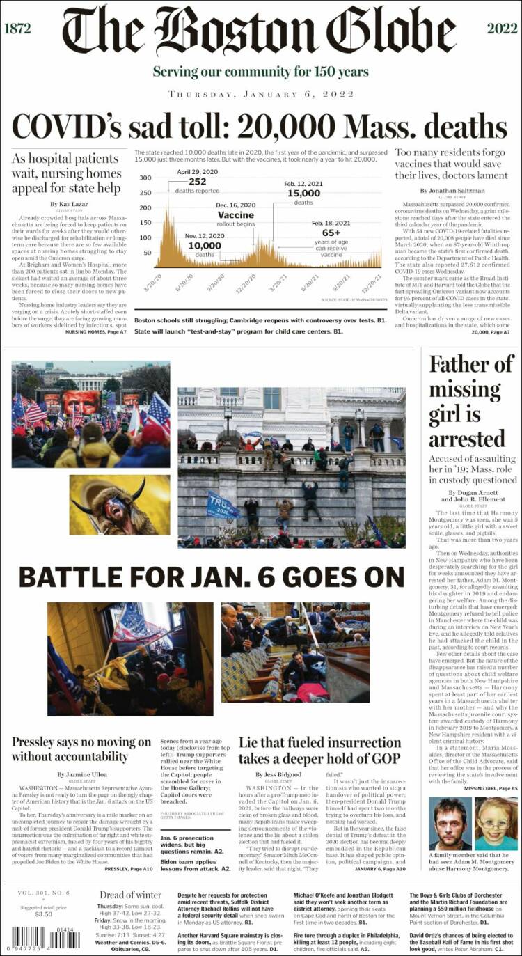 Portada de Boston Globe (USA)