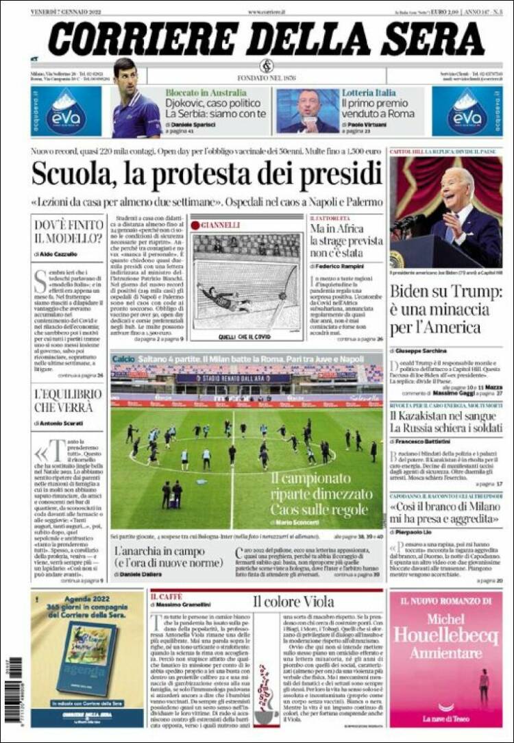 Portada de Corriere della Sera (Italia)