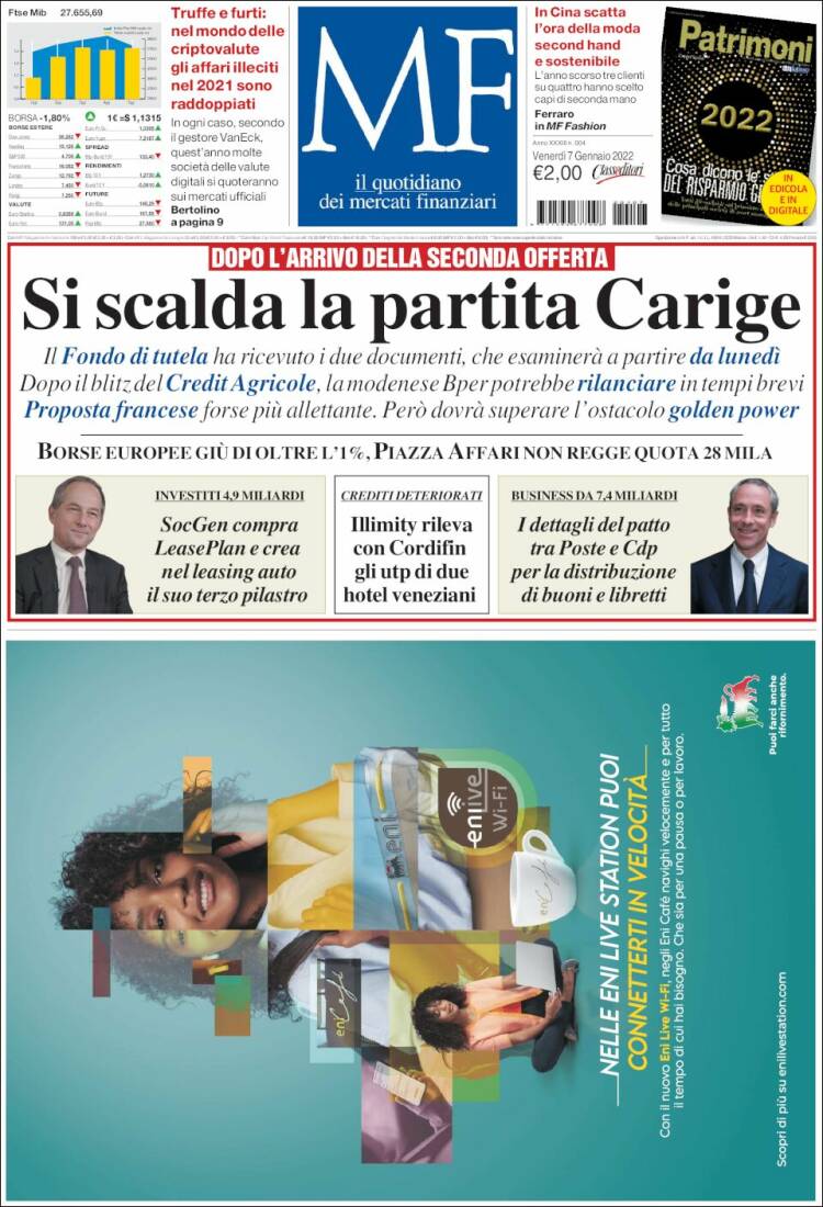 Portada de Milano Finanza (Italia)