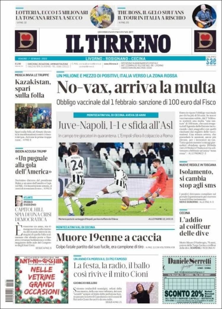 Portada de Il Tirreno (Italia)