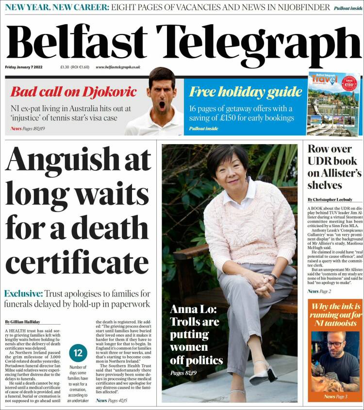 Portada de Belfast Telegraph (Reino Unido)