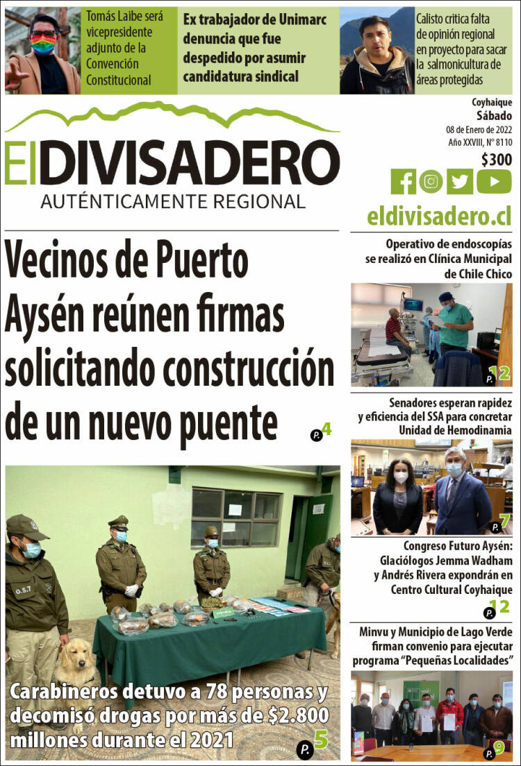 Portada de Diario El Divisadero (Chile)