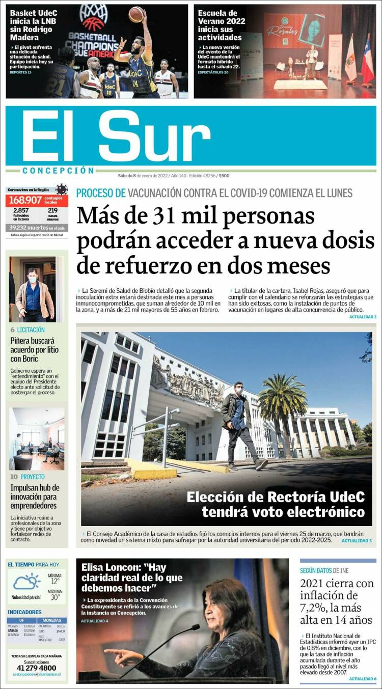 Portada de El Sur (Chile)