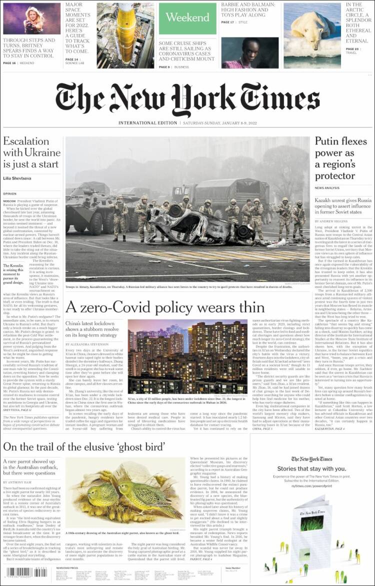 Portada de International New York Times (Europa)